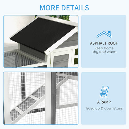 PawHut Rabbit Hutch Outdoor Wooden Guinea Pig Hutch Rabbit Run Bunny Cage Small Animal House Pull-Out Tray, Grey, 124 x 63 x 93 cm
