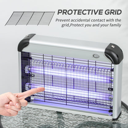 Outsunny Electric Fly Zapper, 20W Electric Fly Killer, Wall Hanging Bug Zapper Indoor & Outdoor Attracting Insect Mosquito Killer, Silver Tone