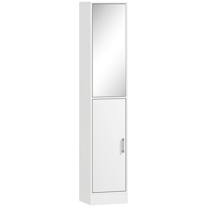 kleankin Tall Bathroom Cabinet with Mirror and Adjustable Shelf - White