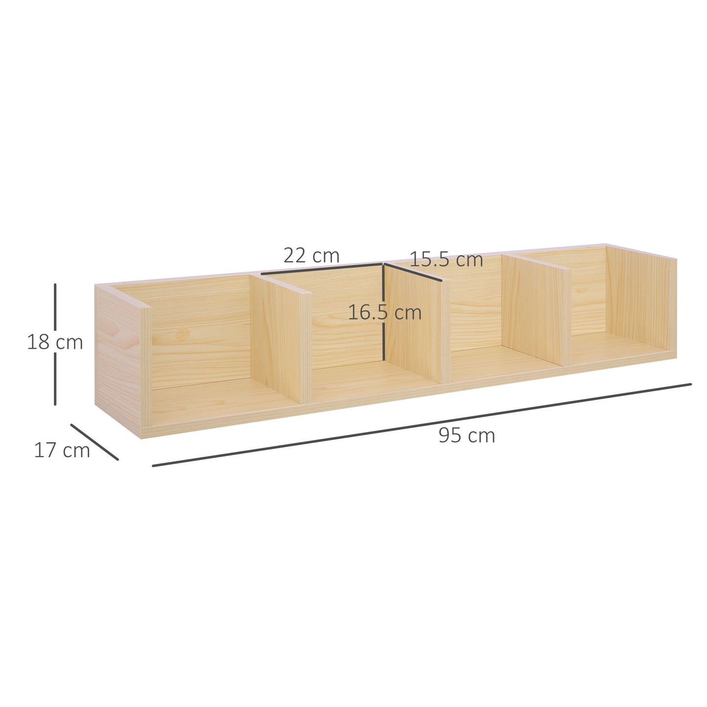HOMCOM Wall Mount 84 CD / 56 DVD/Blu-ray/ Media Storage Rack 4 Cubes Wooden Shelf Organizer Unit Bookcase Display, Natural
