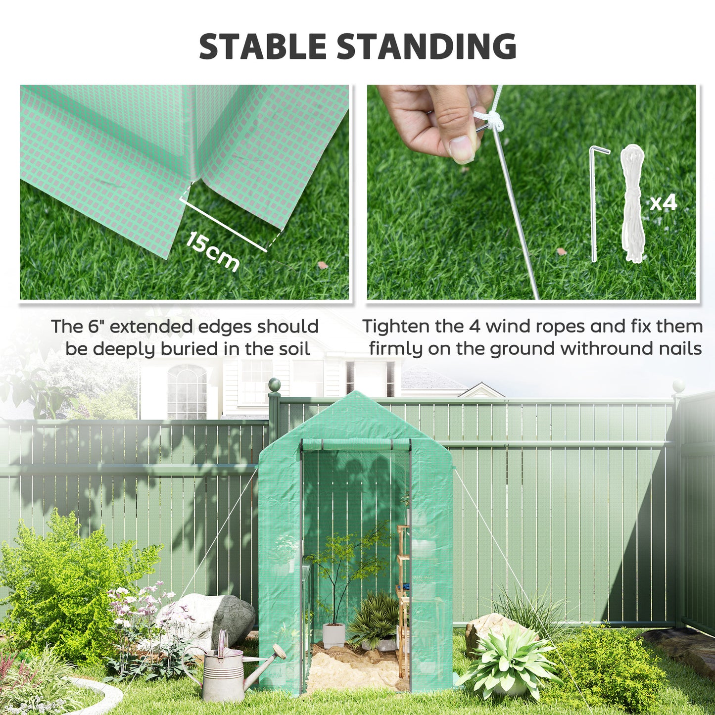 Outsunny 120 x 186cm Walk-In Greenhouse, with Shelves - Green