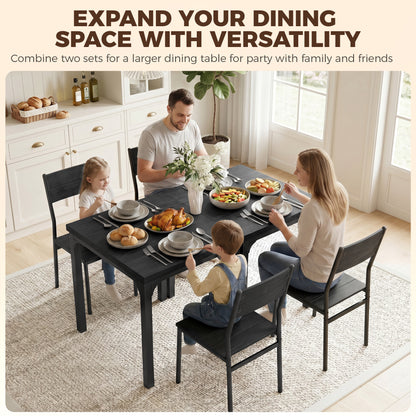 HOMCOM 3 Piece Space-Saving Kitchen Table and Chairs, Dining Table Set for 2 with Metal Legs, Black Wood Effect