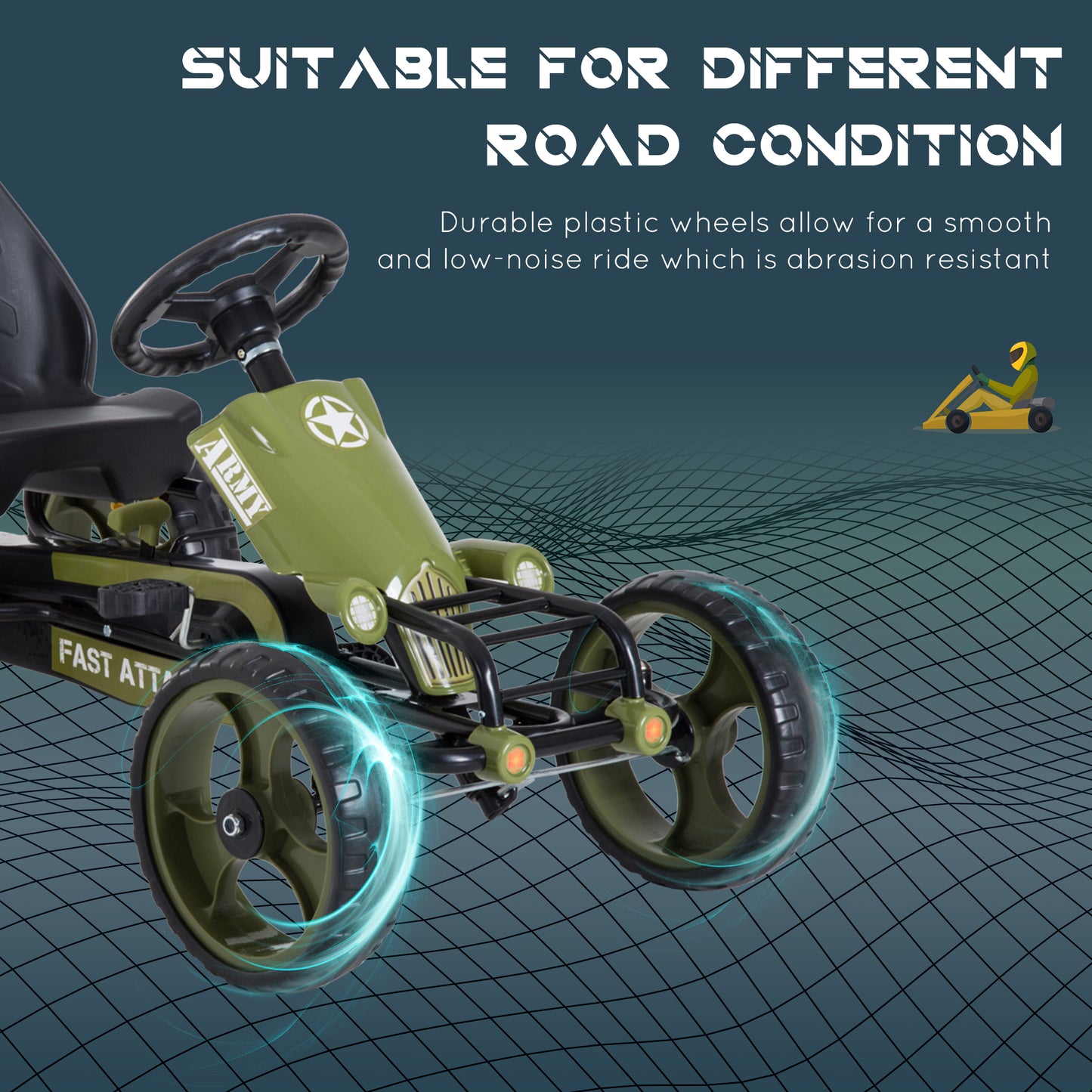 HOMCOM Pedal Go Kart, Kids Ride On Racer with EVA Tyres, Manual Clutch, Braking, Adjustable Seat for Age 3-6 Years, Green