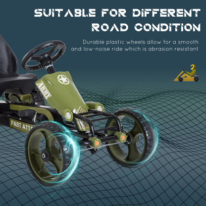 HOMCOM Pedal Go Kart, Kids Ride On Racer with EVA Tyres, Manual Clutch, Braking, Adjustable Seat for Age 3-6 Years, Green