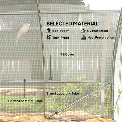 Outsunny 4 x 3 x 2 m Polytunnel Greenhouse with Roll-up Side Walls, Walk-in Grow House Tent with Steel Frame, Reinforced Cover, Zipped Door and 12 Mesh Windows for Garden, White