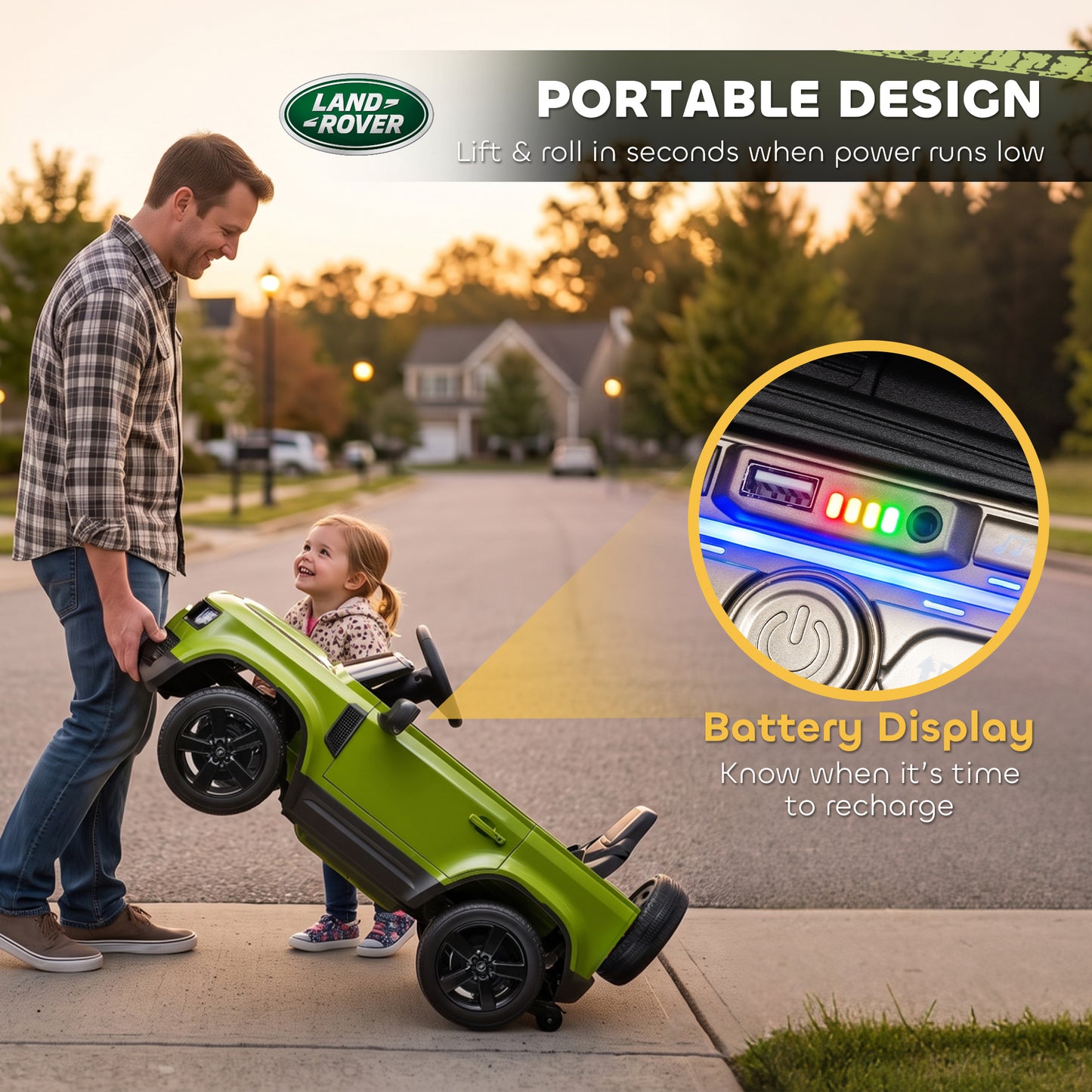 AIYAPLAY Land Rover Licensed 12V Kids Ride on Car with Remote, Suspension, Slow Start, 3 Speeds, Lights, Music, Horn, Green