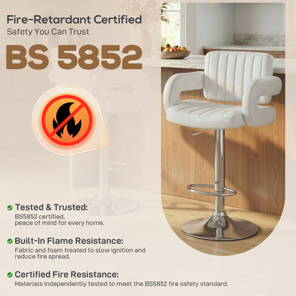 HOMCOM Bar Stools Adjustable Swivel Kitchen Chairs with Backrest Armrest Set of 2 PU Leather White