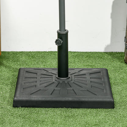 Outsunny 19kg Resin Garden Parasol Base Holder, Square Outdoor Market Umbrella Stand Weight for Poles of Φ32mm, Φ38mm, and Φ48mm, Black