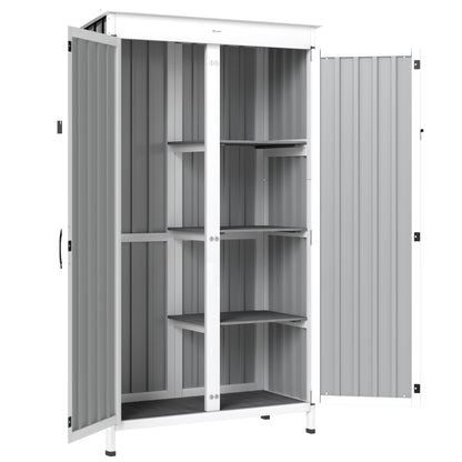 Outsunny Outdoor Storage Cabinet with Removable Shelves, Garden Tool Shed with Asphalt Roof, White and Black