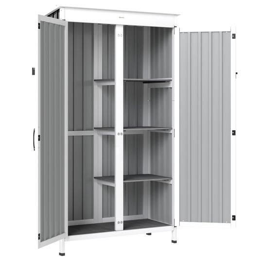 Outsunny Outdoor Storage Cabinet with Removable Shelves, Garden Tool Shed with Asphalt Roof, White and Black
