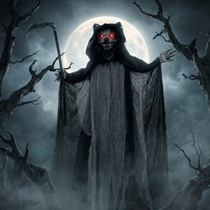HOMCOM Halloween Standing Werewolf Animated Decoration with Light-Up Eyes, Sound and Touch Activated