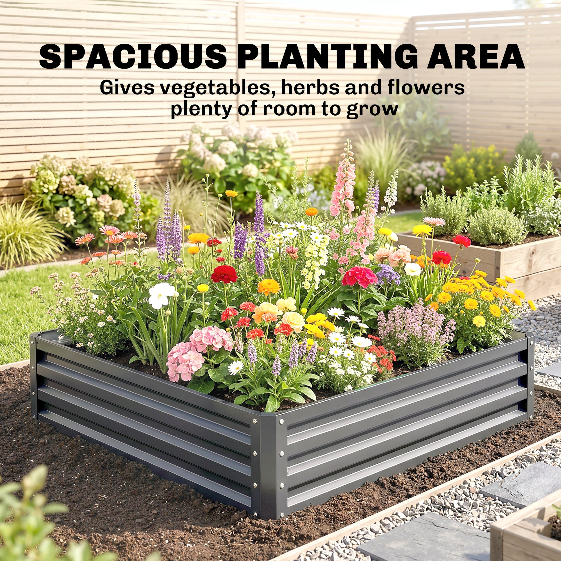 Outsunny 432L Square Raised Garden Bed Box Steel Frame for Vegetables, Flowers and Herbs, 120 x 120 x 30cm, Light Grey--ChewyGames-ChewyGames