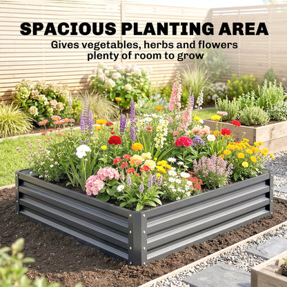 Outsunny 432L Square Raised Garden Bed Box Steel Frame for Vegetables, Flowers and Herbs, 120 x 120 x 30cm, Light Grey--ChewyGames-ChewyGames