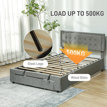 HOMCOM Double Size Ottoman Bed Frame 140W x 193.5D x 95Hcm with Front Drawer - Grey--ChewyGames-ChewyGames