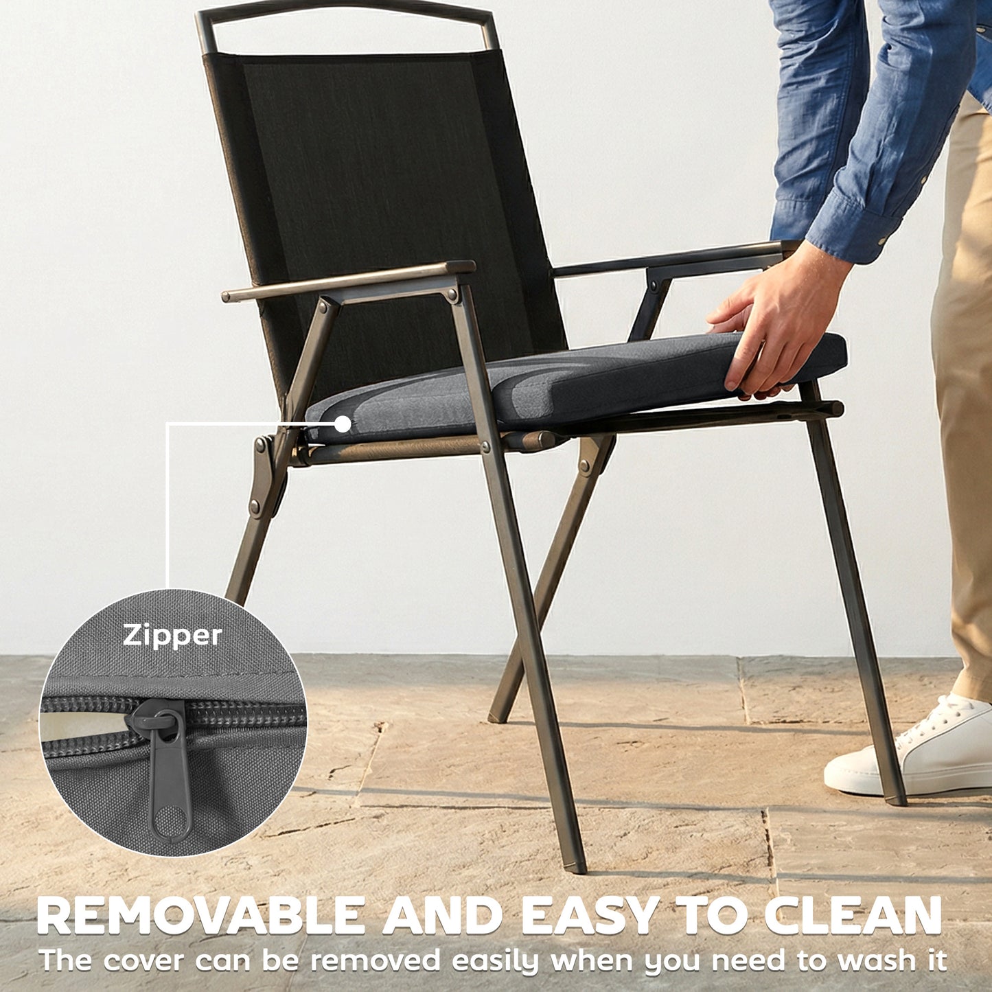 Outsunny Outdoor Seat Cushions Set of 2 with Ties, Waterproof Garden Seat Pads, Dark Grey