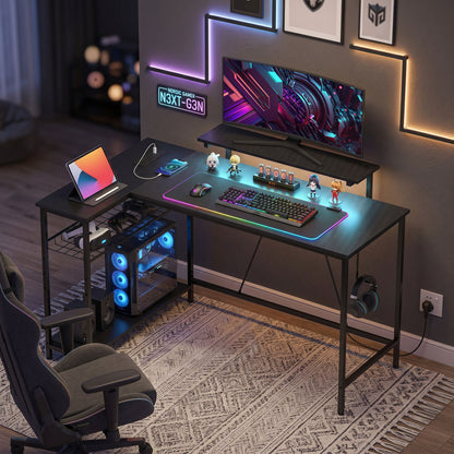 HOMCOM Reversible 'L' LED Light Gaming/Work Desk - Black