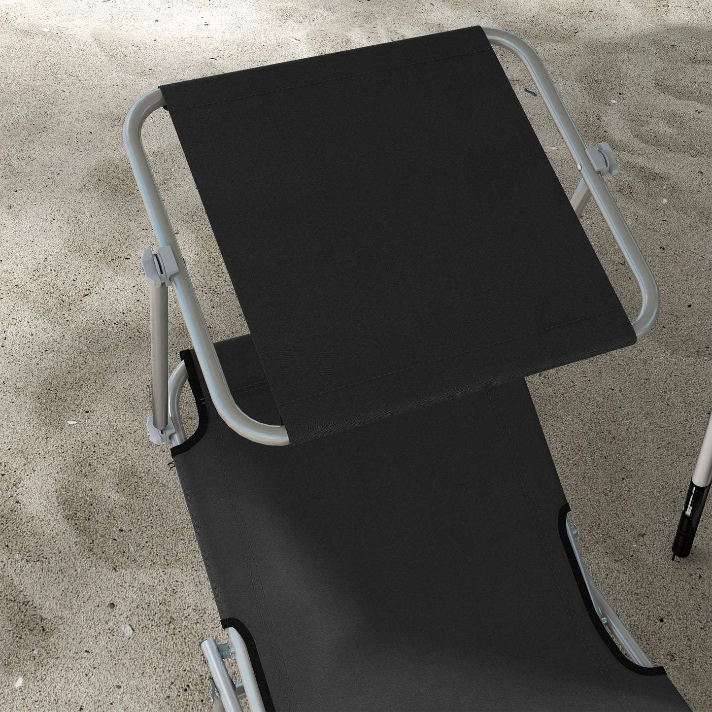Outsunny Foldable Sun Lounger Set of 2 with Sun Shade & Adjustable Backrest - Black