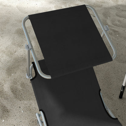 Outsunny Foldable Sun Lounger Set of 2 with Sun Shade & Adjustable Backrest - Black