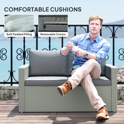 Outsunny Four-Piece Rattan Sofa Set, with Wood-Top Table