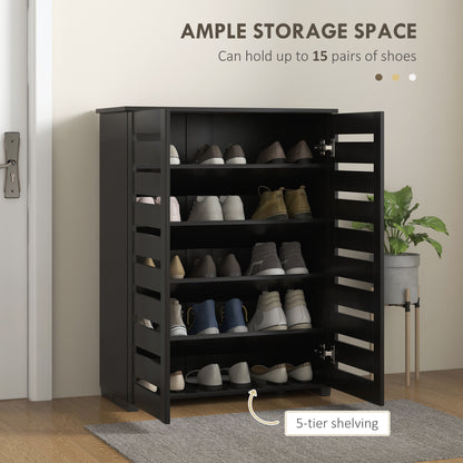 HOMCOM Narrow Shoe Cabinet for Entryway, 5-Tier Slim Shoe Storage Cabinet with 2 Slatted Doors and Adjustable Shelves