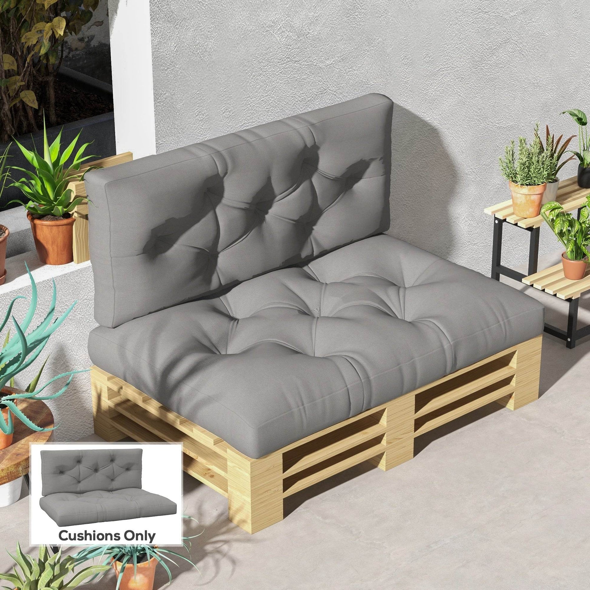 Outsunny Seat and Back Padded Pallet Cushion Set - Light Grey