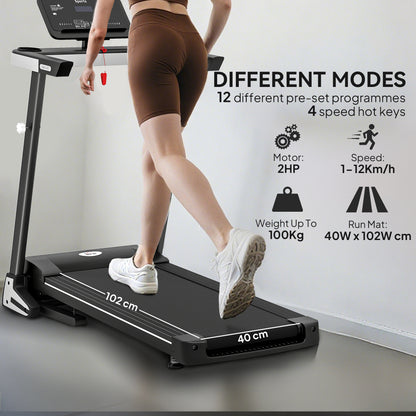 HOMCOM Motorised Folding Treadmill with 500W & LED Screen for Home, Black