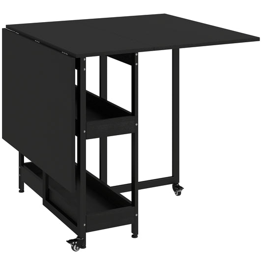 HOMCOM Four-Person Drop Leaf Table - Black Wood-Effect