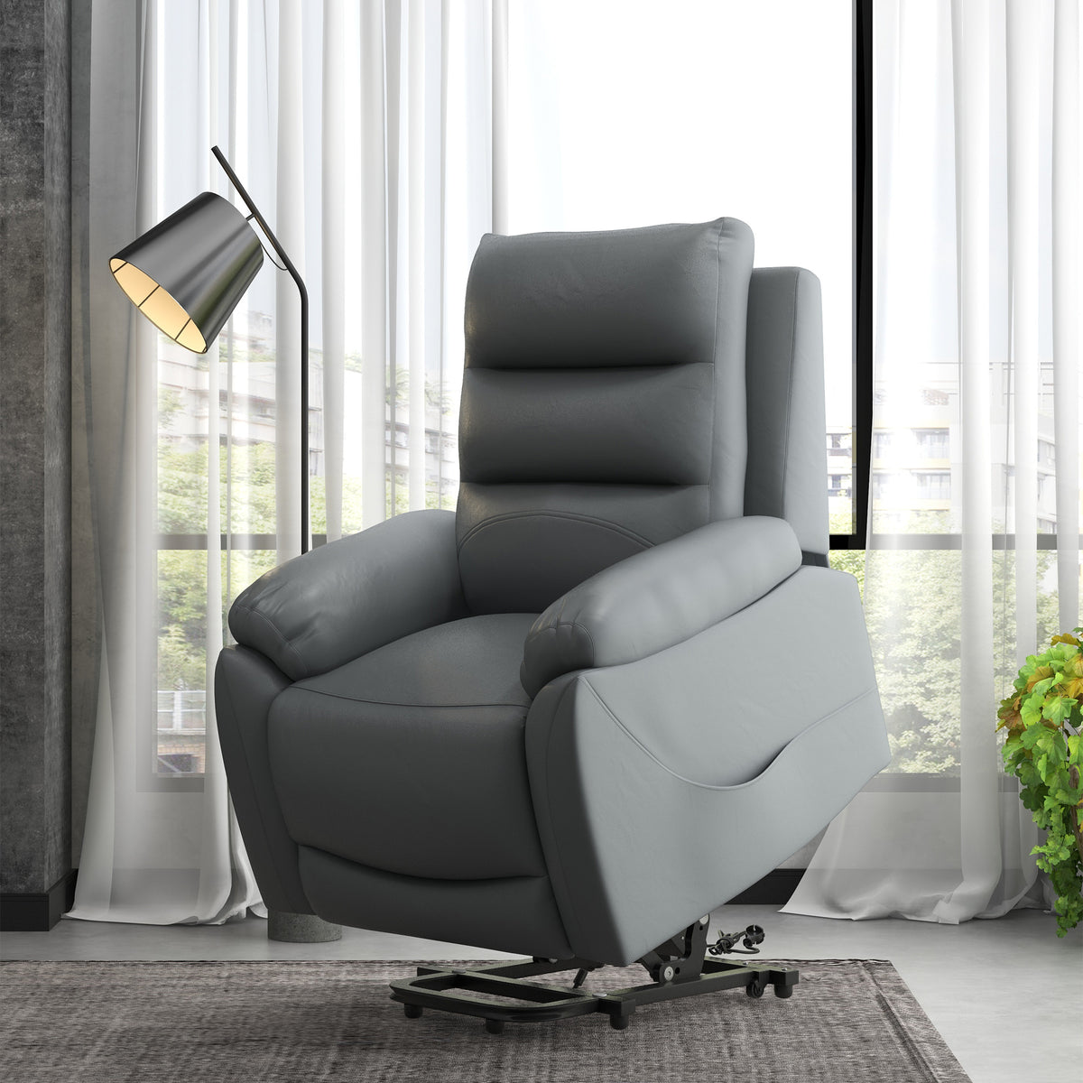 HOMCOM Electric Riser and Recliner with 8 Vibration Massage, PU Leather Power Lift Recliner Chair for Living Room with Side Pockets, Footrest, Grey