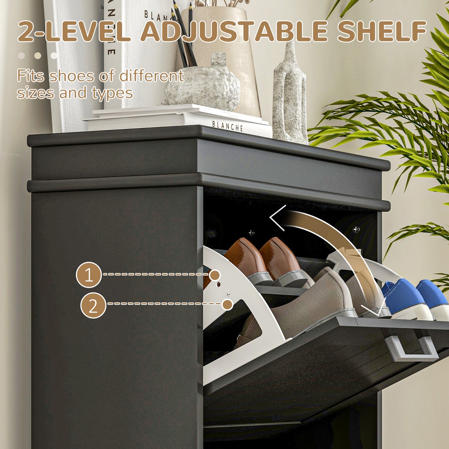 HOMCOM Two-Drawer Minimalistic 10-Shoe Cabinet - Black