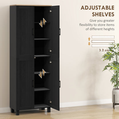 HOMCOM Freestanding Kitchen Cupboard, 4-Door Storage Cabinet with Adjustable Shelves, Modern Kitchen Pantry, 170cm, Black