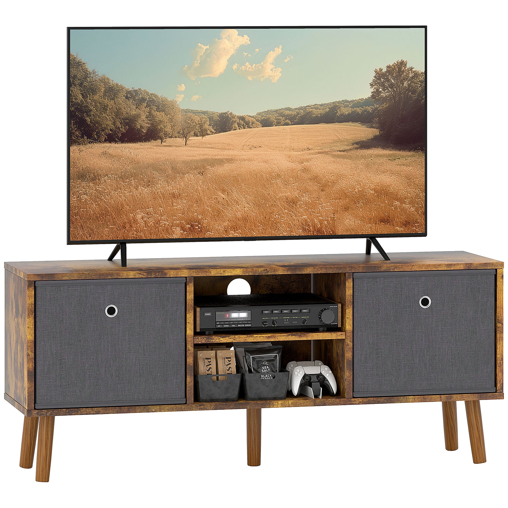 HOMCOM TV Cabinet Stand Unit for TVs up to 50'' with Foldable Drawers, Entertainment Centre for Living Room Rustic Brown--ChewyGames-ChewyGames