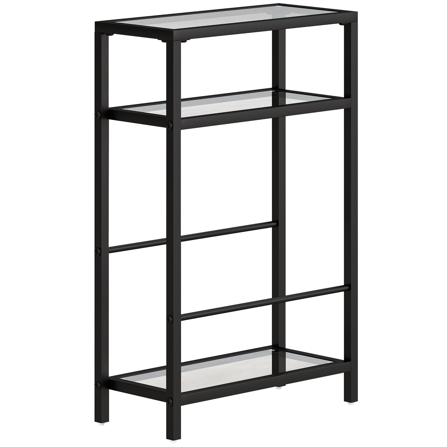 HOMCOM 3-Tier Side Table, Narrow End Table with Storage Shelf and Tempered Glass Tabletop for Small Spaces, Black-End Tables-ChewyGames-ChewyGames