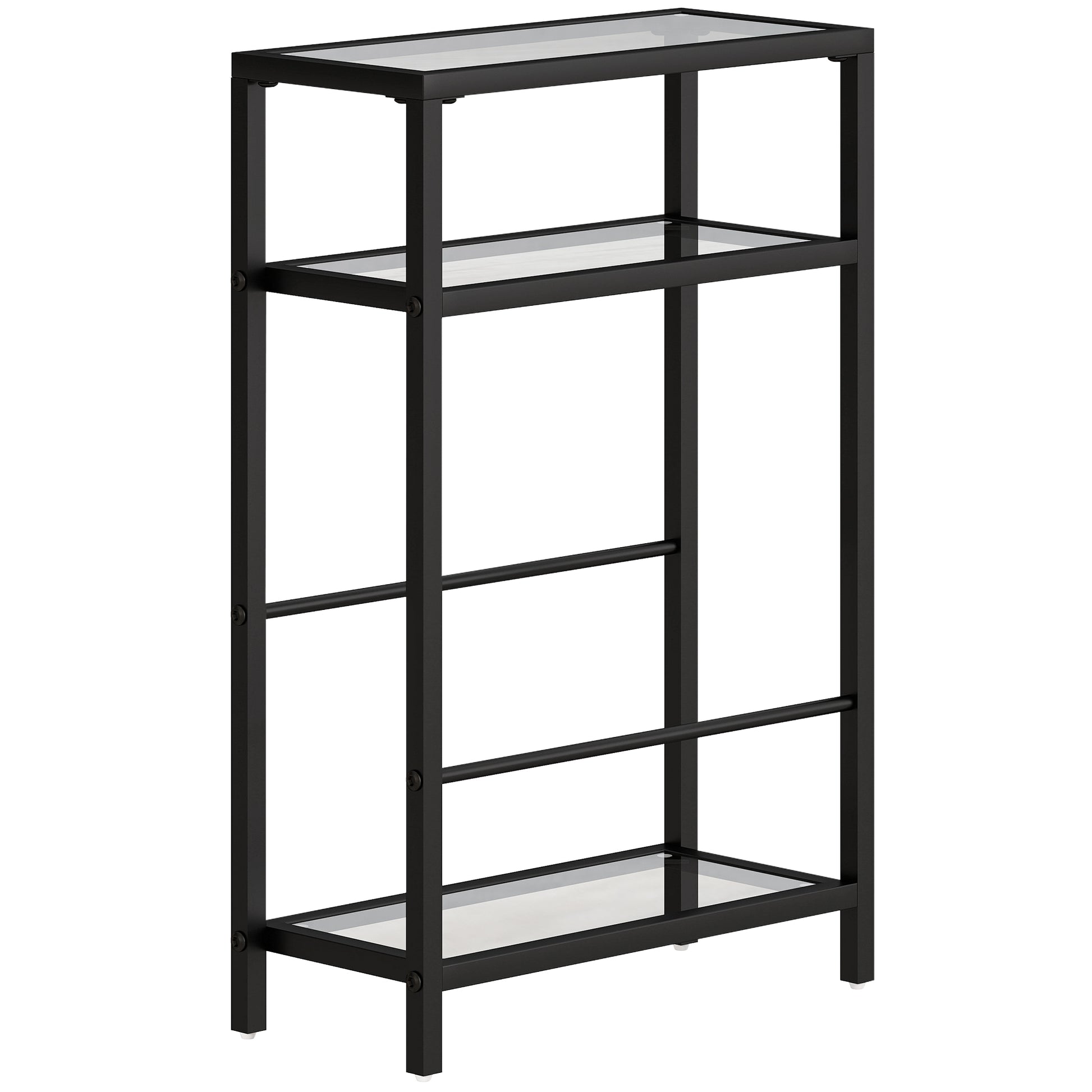 HOMCOM 3-Tier Side Table, Narrow End Table with Storage Shelf and Tempered Glass Tabletop for Small Spaces, Black-End Tables-ChewyGames-ChewyGames