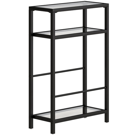 HOMCOM 3-Tier Side Table, Narrow End Table with Storage Shelf and Tempered Glass Tabletop for Small Spaces, Black-End Tables-ChewyGames-ChewyGames