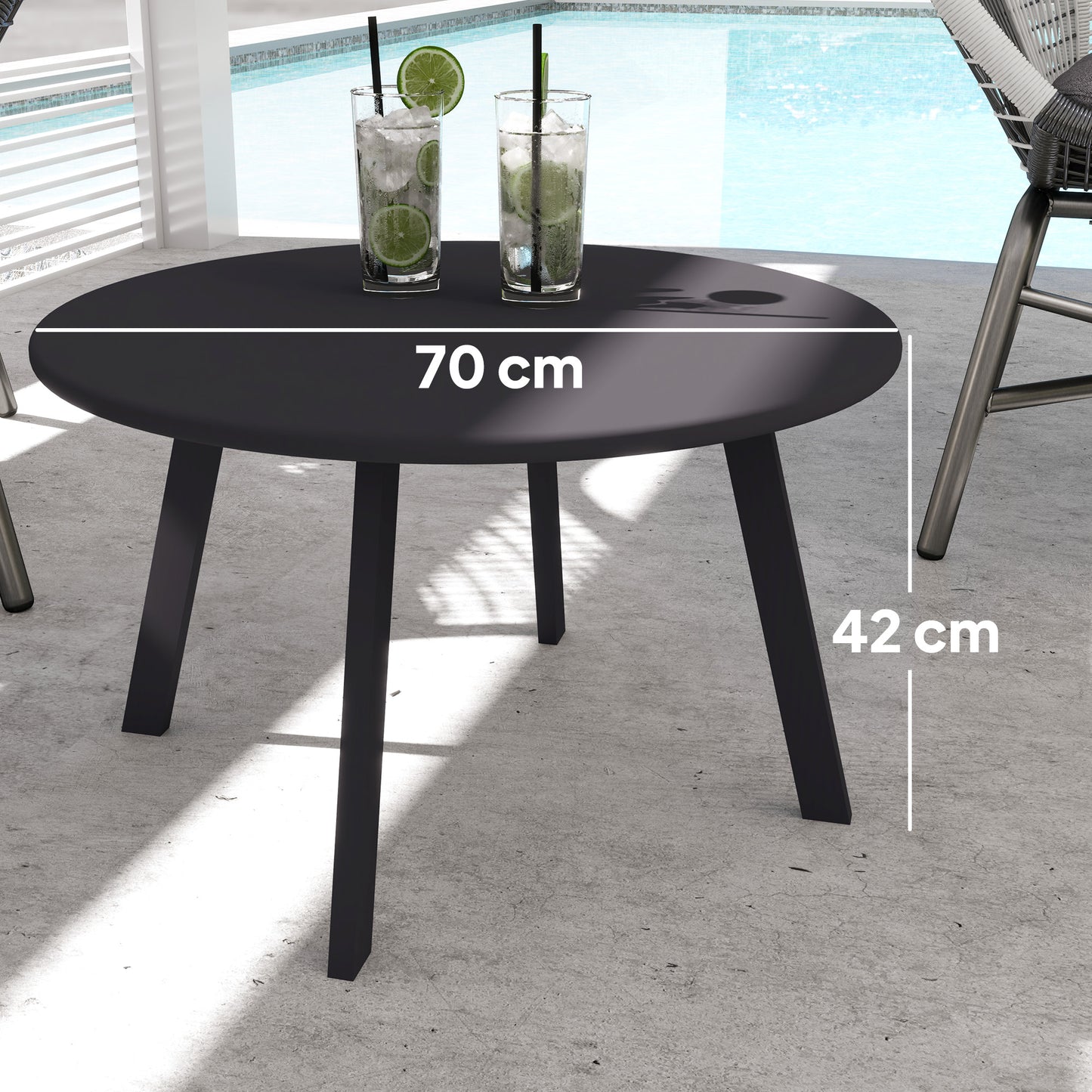 Outsunny 70cm Round Coffee Table, Outdoor Garden Table with Non-Slip Foot Pads and Metal Frame for Garden, Terrace, Balcony, Living Room, Charcoal Grey