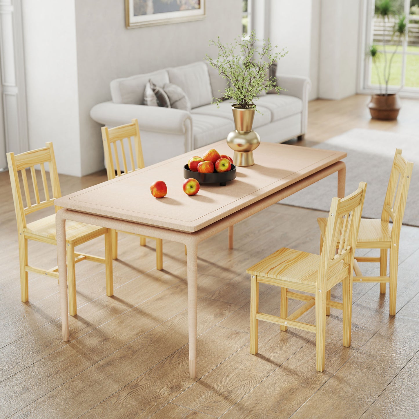 HOMCOM Dining Chairs Set of 2, Kitchen Chair with Slat Back, Pine Wood Structure for Living Room and Dining Room, Natural