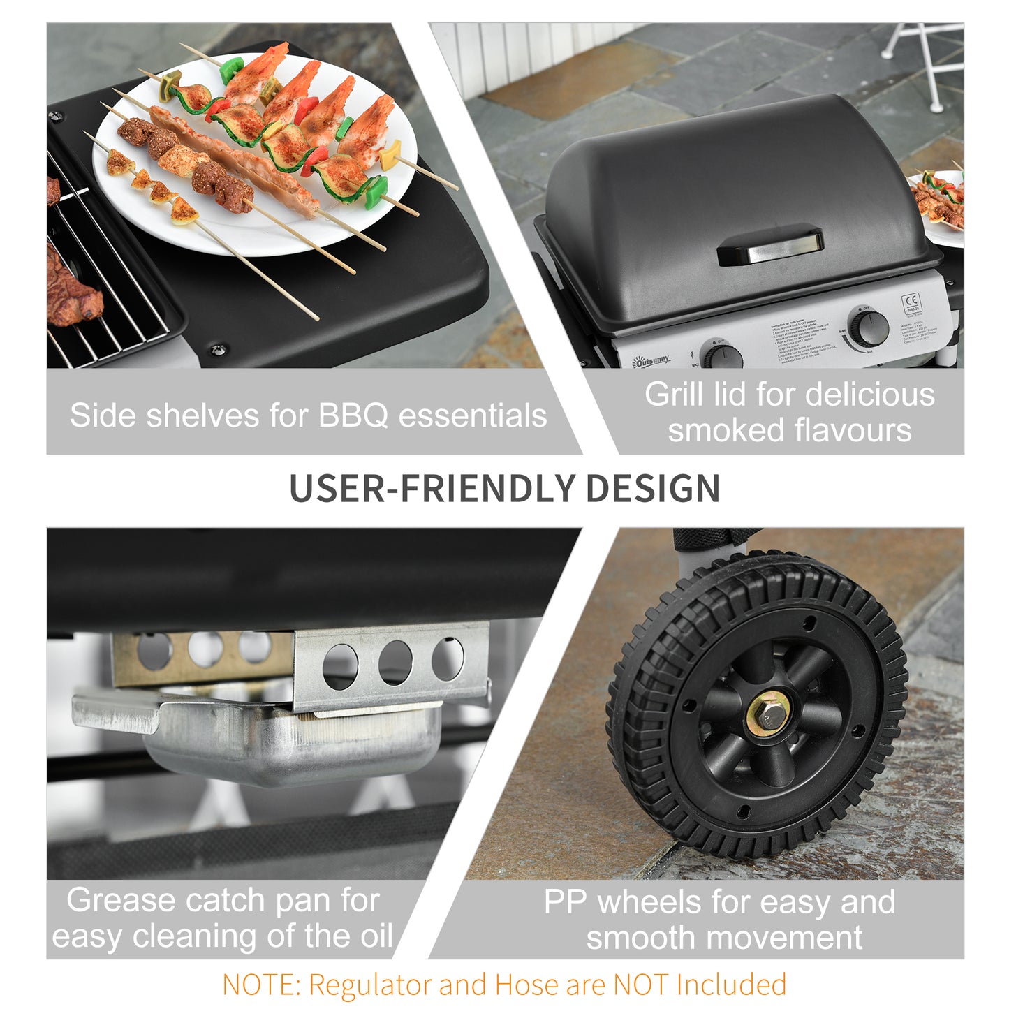 Outsunny 2 x 2.8kW Burner Gas BBQ - Grey