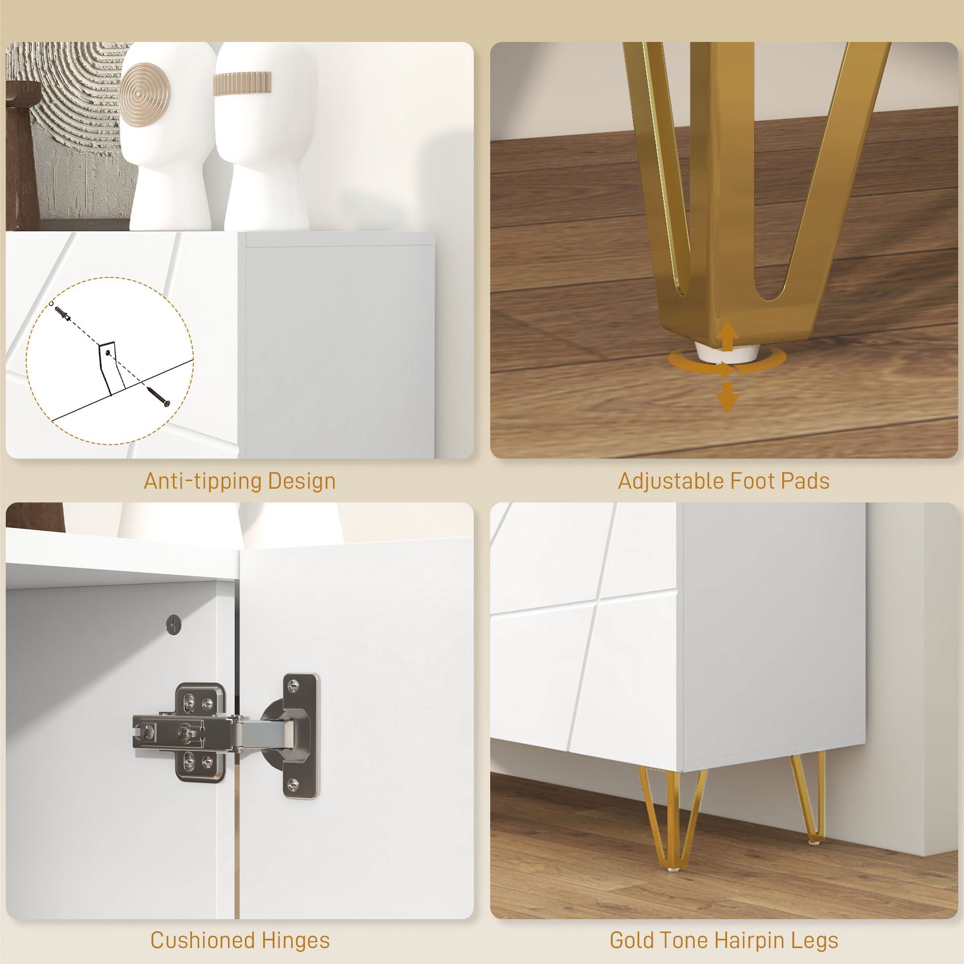 HOMCOM Modern Luxe High Gloss Sideboard, with Hairpin Legs - White-Sideboards-ChewyGames-ChewyGames