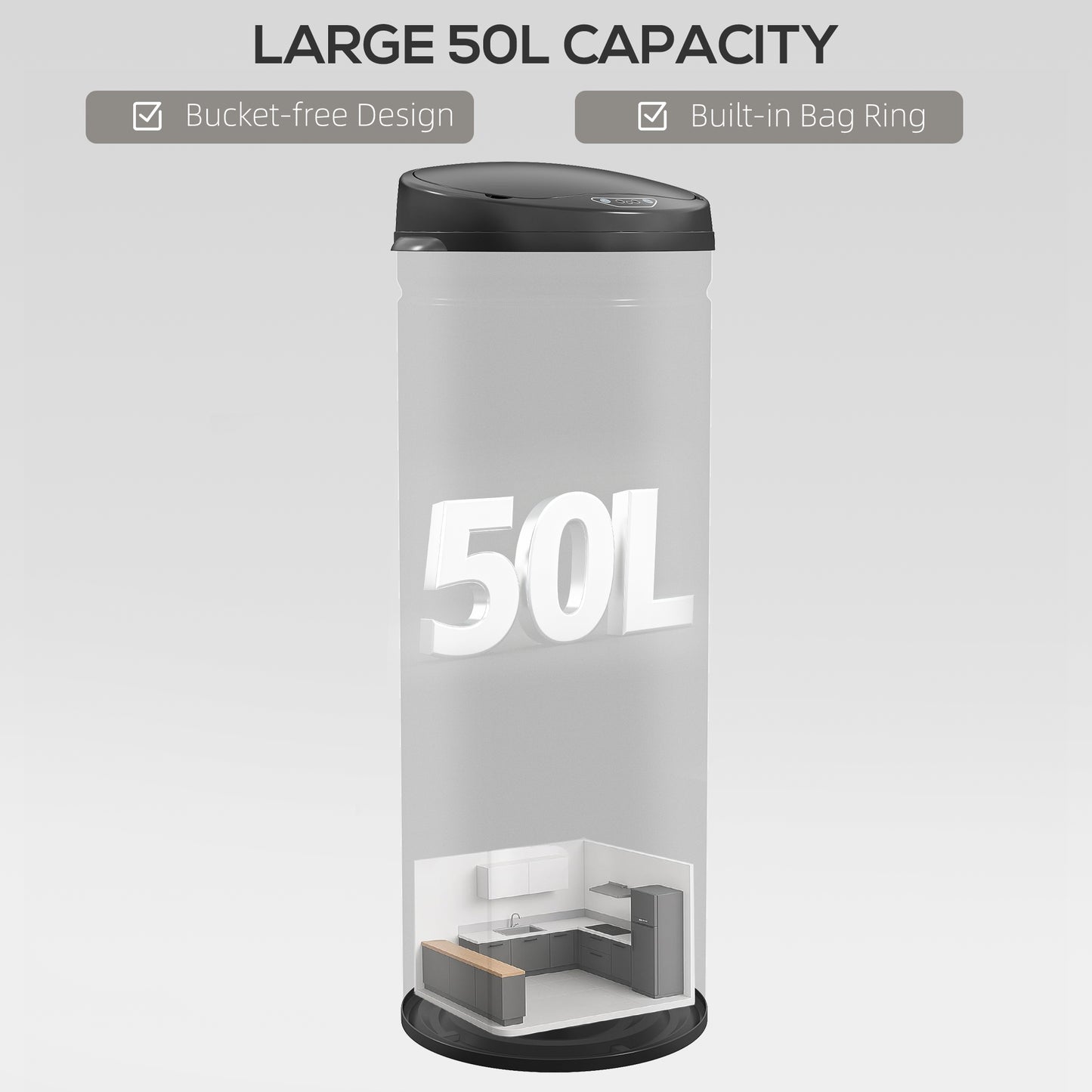HOMCOM 50L Stainless Steel Sensor Bin - Black