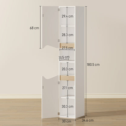 HOMCOM Tall Slim Bathroom Cabinet with 2 Doors, 2 Shelves - White