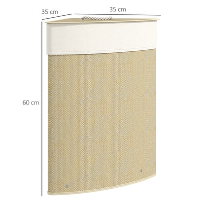 HOMCOM Bamboo Laundry Basket with Lid, 55L Corner Laundry Hamper with Removable Washable Liner Bag, Bathroom Triangle Washing Basket, 35 x 35 x 60 cm, Nature Wood Finish