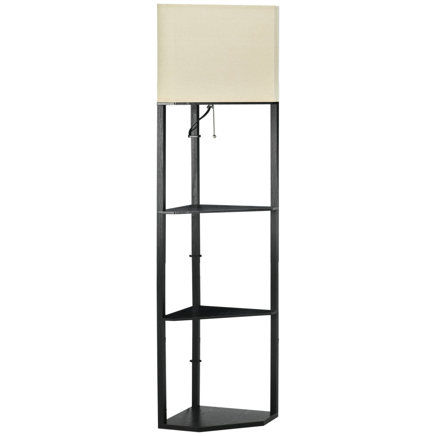 HOMCOM Corner Floor Lamp with Shelves, Modern Tall Standing Lamp with Chain Switch for Living Room, Bedroom, Bulb Not Included, Black