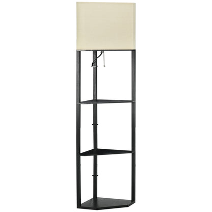 HOMCOM Corner Floor Lamp with Shelves, Modern Tall Standing Lamp with Chain Switch for Living Room, Bedroom, Bulb Not Included, Black