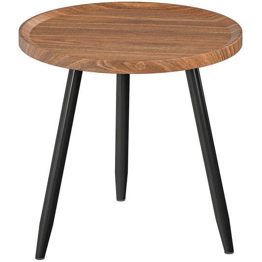 HOMCOM Modern Round Coffee Table with Steel Frame for Small Space, Sofa Beside, Living Room, Chestnut Wood Effect