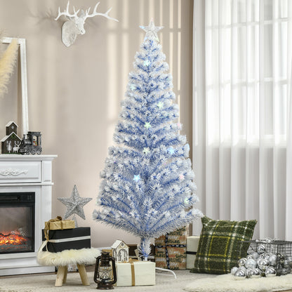 HOMCOM 6FT Artificial Fibre Optic Christmas Tree Seasonal Decoration w/ LED Lights Pre-Lit Easy Store White Blue-Artificial Trees-ChewyGames-ChewyGames