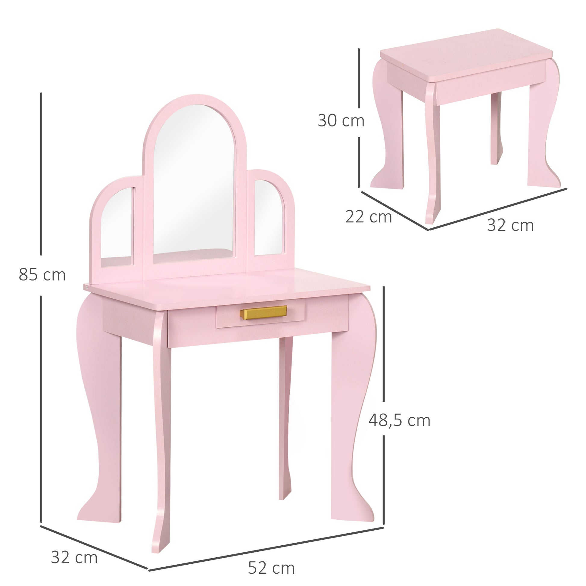 HOMCOM Kids Dressing Table Set, with Mirror and Drawer - Pink--ChewyGames-ChewyGames