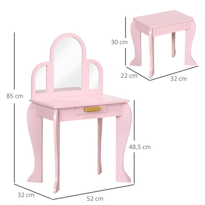 HOMCOM Kids Dressing Table Set, with Mirror and Drawer - Pink--ChewyGames-ChewyGames