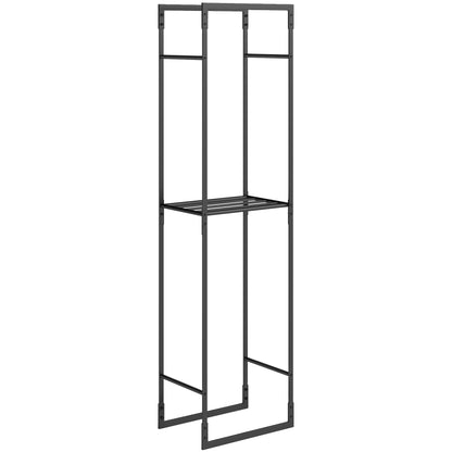 Outsunny Metal Firewood Log Holder, Heavy Duty Firewood Rack with Adjustable Shelf, Indoor Outdoor Fireplace Wood Storage Shelf, 45 x 31 x 170 cm, Black