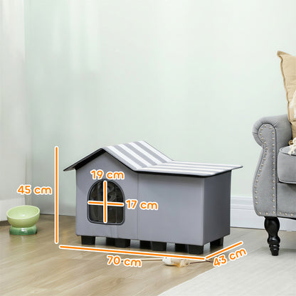 PawHut Outdoor Cat House, Weather Resistant Feral Cat Cave with Elevated Base and Cushion for Winter, Grey--ChewyGames-ChewyGames