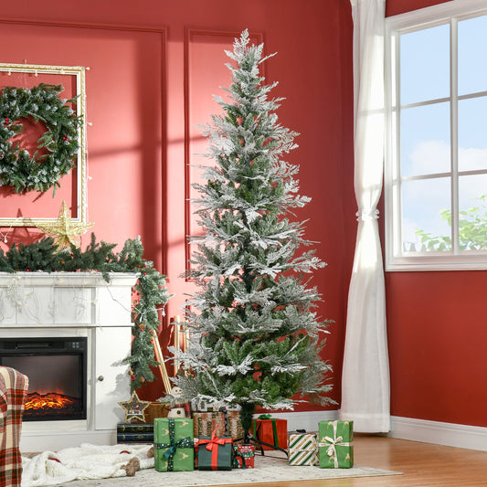 HOMCOM 7 Ft Pencil Snow Flocked Artificial Christmas Tree with Realistic Cypress Branches, Auto Open, Green-Artificial Trees-ChewyGames-ChewyGames